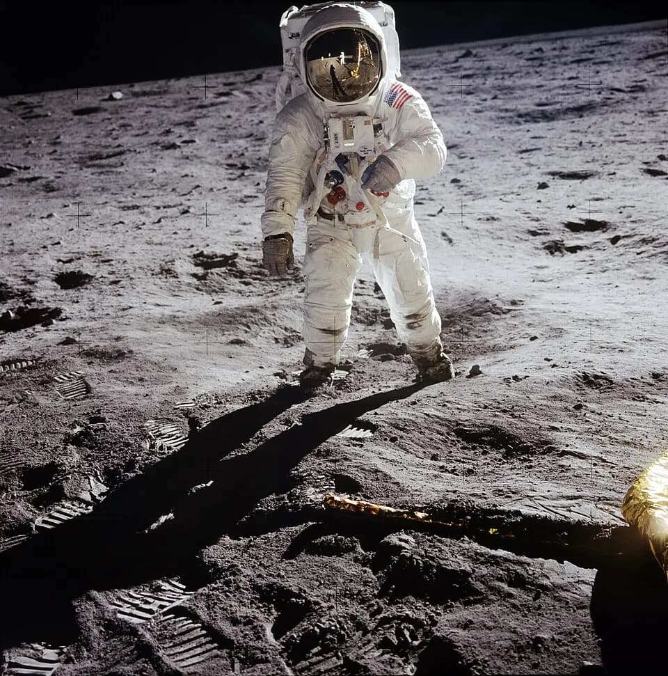 Buzz Aldrin standing on the Moon during the Apollo 11 mission